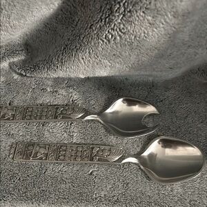 Vintage Kongerinn Pewter salad set by Hardanger. 8-1/2” each. Great condition.